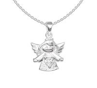 Clever Schmuck Collana per bambini, con ciondolo a forma di angelo custode, 14 mm, con zirconia cubica bianca su abito d'angelo, 42 cm, in argento Sterling 925, per ragazzo o ragazza, in custodia
