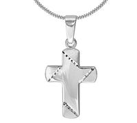 CLEVER SCHMUCK - Collana per bambini con ciondolo a forma di croce, 15 x 12 mm, lucida, forma leggermente bombata, trave larga, diamantata opaca e catenina in argento sterling 925, 42 cm