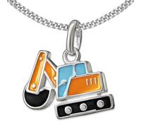 CLEVER SCHMUCK Collana per bambini con escavatore a pala, 14 x 8 mm, giallo e blu, laccato, 40 cm, in argento Sterling 925, in custodia per gioielli, crema