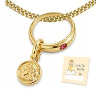 CLEVER SCHMUCK Collana per battesimo in oro con angelo custode, anello per battesimo rosso, con catena a maglia barbazzale, 36 cm, in argento sterling 925, con custodia per battesimo