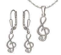 CLEVER SCHMUCK orecchini a forma di chiave di violino con zirconi e collana maglia Singapore da 45 cm con ciondolo, in argento 925, da donna