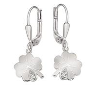 CLEVER SCHMUCK Orecchini da donna in argento con quadrifoglio, 25 mm, con 1 zircone, in argento sterling 925 lucido, con custodia per gioielli