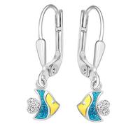 CLEVER SCHMUCK Orecchini da ragazza in argento con pesce tropicale, 7 x 7 mm, laccati gialli, lucidi, con pinna glitterata, turchese, argento Sterling 925, per bambini in custodia rosa, Lucido