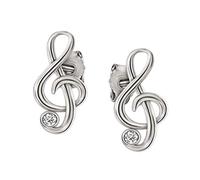 Clever Schmuck - Piccoli ed eleganti orecchini a bottone a forma di nota musicale, in argento bianco 925, con sfavillanti zirconi; dimensioni: 9 x 5 mm