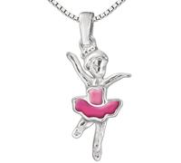 Clever Schmuck - set ciondolo in argento a forma di piccola ballerina 16 mm fucsia e Rosa laccato e catena Venezia 38 cm in argento 925 per bambini, con custodia