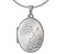 CLEVER SCHMUCK Set di ciondoli da donna in argento sterling 925 con medaglione ovale da 21 mm, satinato con motivo floreale decorato diamantato lucido per 2 foto e catena Venezia da 50 cm