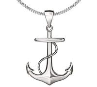 CLEVER SCHMUCK,Set di ciondoli in argento da uomo, con ancora e corda, 24x19 mm, plastica lucida e catena a maglia barbazzale da 50 cm, in argento Sterling 925 rodiato