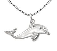 Clever - Set di gioielli in argento con ciondolo a forma di delfino, completamente plastico 3D lucido e catena Venezia, 42 cm, in argento Sterling 925