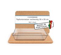 Cleverbrand Sottopentola in Sughero, Resistente al Calore, 30 x 20 cm, Spessore 10 mm, Rettangolare, Ideale per Piccole casseruole - Made in Portugal