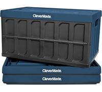 CleverMade Contenitori pieghevoli con coperchio, 62 l, in plastica, impilabili, confezione da 3, colore: oceano