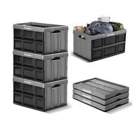 CleverMade Eco - Contenitori pieghevoli, 62 l, in plastica, impilabili, a parete solida, senza coperchio, confezione da 3, colore: pietra
