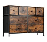 Clevich 8 cassetti in tessuto, pannello in legno, robusto telaio in metallo, versatile per soggiorno e notte, corridoio, ufficio, design vintage, Colore legno di tigre, 1 pezzo