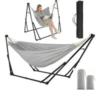 Clevich Amaca con struttura, amaca per esterni, pieghevole, regolabile, stabile, 231 x 89 cm, fino a 200 kg, per giardino, balcone, campeggio, interno, borsa per il trasporto, multicolore (grigio)