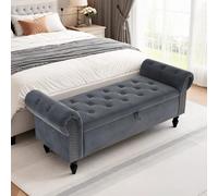 Clevich Cassapanca, Pouf Contenitore 133cm, con asta a gas Booster, estremità letto con coperchio, Ottomano con gambe in legno, per corridoio, sala da pranzo, camera da letto, Grigio