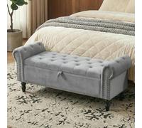 Clevich Cassapanca, Velluto Pouf Contenitore 133cm, con asta a gas Booster, estremità letto con coperchio, Ottomano con gambe in legno, per corridoio, sala da pranzo, camera da letto (Grigio chiaro)