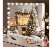 Clevich Grande specchio Hollywood con luce, specchio da trucco con illuminazione, 80 x 60 cm, con USB e TypeC, dimmerabile, 20 LED, lente di ingrandimento rimovibile, specchio da parete