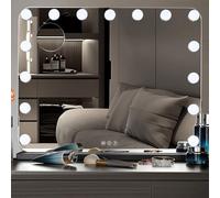 Clevich Hollywood Specchio Trucco con Luci, 58 x 46 cm Specchio con 15 Luci LED, 3 modalità Luce e controllo touch, porta USB, Specchi da parete o da tavolo (Nero)