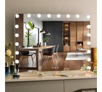 Clevich Hollywood Specchio Trucco con Luci, 80 x 60 cm Specchio con 20 Luci LED, 3 modalità Luce e controllo touch, porta USB, Specchi da parete o da tavolo (Bianco)