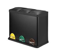 Clevich Pattumiera a 3 scomparti, 3 x 15 l, sistema di raccolta differenziata con coperchio, 45 litri, in acciaio inox, secchio interno rimovibile con maniglia, pattumiera per cucina, ufficio, nero