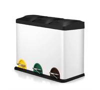 Clevich Pattumiera a 3 scomparti, 3 x 15 l, sistema di raccolta differenziata con coperchio, 45 litri, in acciaio inox, secchio interno rimovibile con maniglia, pattumiera per cucina, ufficio, bianco