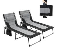 Clevich Set di 2 sedie a sdraio XXL, pieghevoli, 199 x 66 cm, con schienale regolabile in 5 posizioni, sdraio da giardino con cuscino e tasca laterale, lettino da campeggio fino a 150 kg, per spiaggia