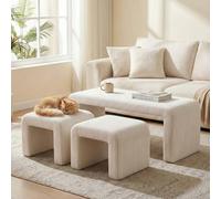 Clevich Set di 3 panche imbottite, Panca ai piedi del letto, con 2 piccoli sgabelli, comoda panca d'ingresso/trucco, moderna panca curva, per soggiorno/camera da letto/ingresso, Beige