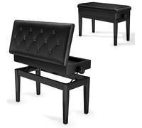 Clevich Sgabello per pianoforte, regolabile in altezza, 48 - 58 cm, con vano portaoggetti, panca per pianoforte con cuscino in pelle PU, sedia per pianoforte, resistente, portata fino a 200 kg, nero