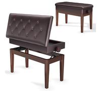 Clevich Sgabello per pianoforte, regolabile in altezza, 48 - 58 cm, con vano portaoggetti, panca per pianoforte con cuscino in pelle PU, sedia per pianoforte, portata fino a 200 kg, Colore noce