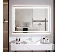 Clevich Specchio Bagno con Luce 60 x 80 cm, Specchio-LED con 3 Colori di Luce Dimmerabile, Vetro Temperato Antideflagrante, Antifog, Interruttore Touc, Funzione Memoria