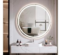 Clevich Specchio Bagno con Luce Rotondo 80 cm, Specchio-LED con 3 Colori di Luce Dimmerabile, Vetro Temperato Antideflagrante, Antifog, Interruttore Touc, Funzione Memoria