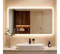 Clevich Specchio da bagno con illuminazione 100 × 60 cm, specchio LED con 3 colori di luce, dimmerabile, vetro temperato e bordo smerigliato, interruttore touch, funzione memoria, anti-appannamento