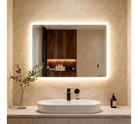 Clevich Specchio da bagno con illuminazione 70 × 50 cm, specchio LED con 3 colori di luce, dimmerabile, vetro temperato e bordo smerigliato, interruttore touch, funzione memoria, anti-appannamento