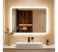 Clevich Specchio da bagno con illuminazione 80 × 60 cm, specchio LED con 3 colori di luce, dimmerabile, vetro temperato e bordo smerigliato, interruttore touch, funzione memoria, anti-appannamento