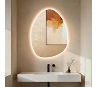 Clevich Specchio da bagno con illuminazione asimmetrica 80 × 60 cm, specchio LED con 3 colori di luce dimmerabile, vetro temperato, interruttore touch, funzione memoria, anti-appannamento, moderno