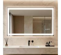 Clevich Specchio da bagno con illuminazione e orologio 100 × 60 cm, specchio LED con 3 colori di luce dimmerabile, vetro temperato e orologio digitale, interruttore touch, funzione memoria