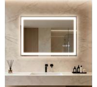 Clevich Specchio da bagno con illuminazione e orologio 70 × 50 cm, specchio LED con 3 colori di luce dimmerabile, vetro temperato e orologio digitale, interruttore touch, funzione memoria