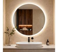 Clevich Specchio da bagno con illuminazione rotonda 80 cm, specchio LED con 3 colori di luce dimmerabile, vetro temperato e bordo smerigliato, interruttore touch, funzione memoria, anti-appannamento