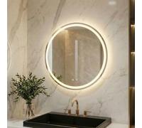 Clevich Specchio da Bagno LED Rotondo 60 cm, specchio con illuminazione 3 tonalità di luce dimmerabili, touch switch, antiappannamento, vetro temperato, specchio bagno con luce integrata