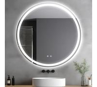 Clevich Specchio da bagno rotondo con illuminazione 60 cm, specchio rotondo con illuminazione, specchio da parete per bagno, 3 colori di luce, dimmerabile, con interruttore touch e disappannamento