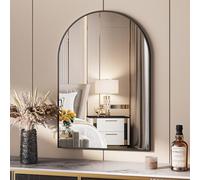 Clevich Specchio da parete 66 x 96 cm, con cornice in alluminio, arco semicircolare, in vetro temperato, per bagno, corridoio, soggiorno, camera da letto, nero