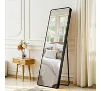 Clevich Specchio da Terra, 162x50 cm, Grande Specchio da Parete con Cornice in Alluminio Rinforzata, da Parete o Terra per Camera da Letto, Soggiorno, Nero