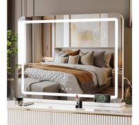 Clevich Specchio da trucco con illuminazione, 50 x 40 cm, interruttore touch con dimmerabile, 3 modalità, con USB e ingrandimento 10X, per camera da letto, bagno, corridoio, soggiorno, bagno degli