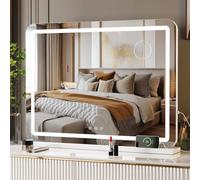 Clevich Specchio da trucco con illuminazione, 80 x 60 cm, interruttore touch con dimmerabile, 3 modalità, con USB e ingrandimento 10X, per camera da letto, bagno, corridoio, soggiorno, bagno degli