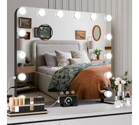 Clevich Specchio Trucco con Luci Hollywood 60 x 50cm, Specchio cosmetico con 14 Lampadine, Design a Doppio, 3 Modalità Colore, Controllo Touch, Ingrandimento USB, Specchio da Tavolo 10X, (Nero)