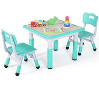 Clevich Tavolo per Bambini con 2 Sedie, Set di Seggiolini per Bambini Regolabile in Altezza, Sedie Ergonomico Adatto dai 3 Anni in su, Multifunzionale, per Cameretta e Soggiorno, Verde