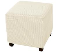 CLGTY Copri Pouf Quadrato Elasticizzato in Morbido Elastan-beige | Copri Poggiapiedi Lavabile in Elastan, Copri Ottomano Antiscivolo Con Fondo Elastico per Cani e Gatti