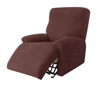 CLGTY Copripoltrona Relax Reclinabile 1 Posto Elastico Spandex Tessuto, 4-Pezzo Copripoltrona Relax Reclinabile Elettrica Con Tasche Copripoltrona Per Bambini Pets-caffè-1 posto