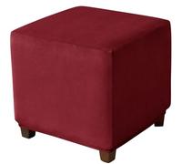 CLGTY Elasticizzato Copri Pouf Quadrato in Velluto-vino rosso