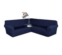 CLGTY Impermeabile Copridivano Ad Angolo, 3 Pezzi Componibile Forma L Jacquard Antiscivolo Sofa Protettore Soggiorno - Blu Navy - 7 Posti