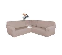CLGTY Impermeabile Copridivano Ad Angolo, 3 Pezzi Copridivano Componibile Forma Di L Jacquard Copridivano Angolare Antiscivolo Sofa Protettore Per Soggiorno-Cachi-5 Posti